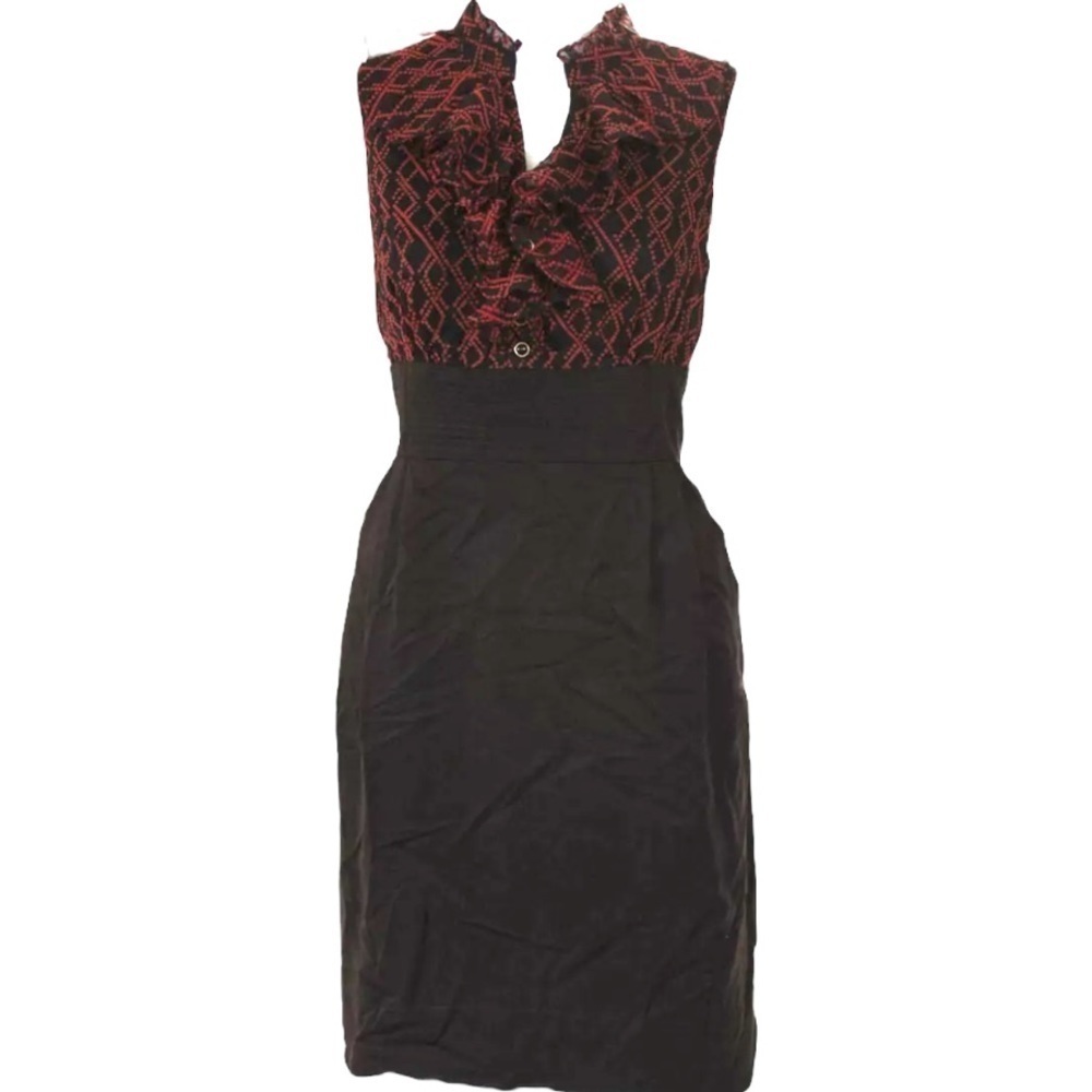 Shoshanna Sheath Dress Sleeveless Ruffle Trim Cotton Silk Size 8